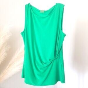Anne Klein Green Side-Gathered Sleeveless Top – Size Large (#525)